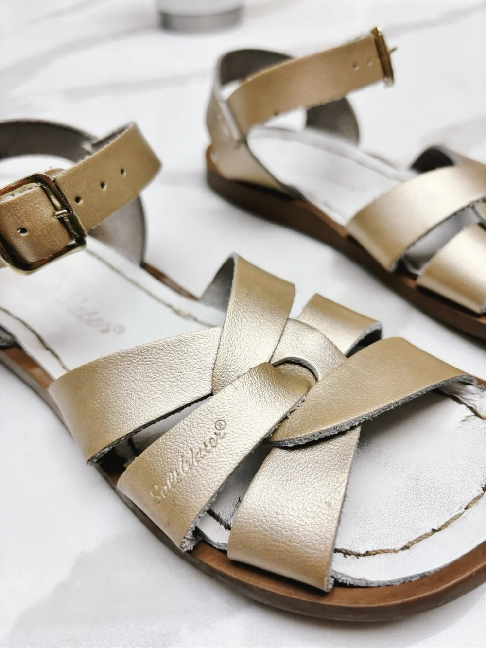 Saltwater Metallic Gold Strappy Sandals - Kids Shoes size 12